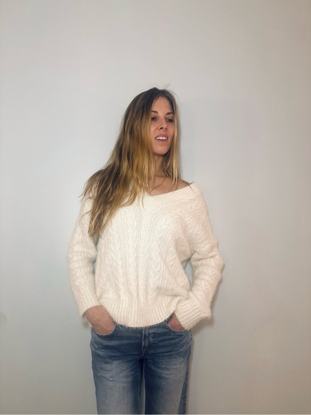 Lucky Brand Cable Knit Sweater in White